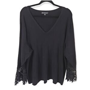 INC International Concepts Black V Neck Knit Sweater Lace Size 4XL